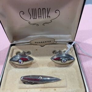 Swank Silver and Rhinestones Vintage Cufflinks Set